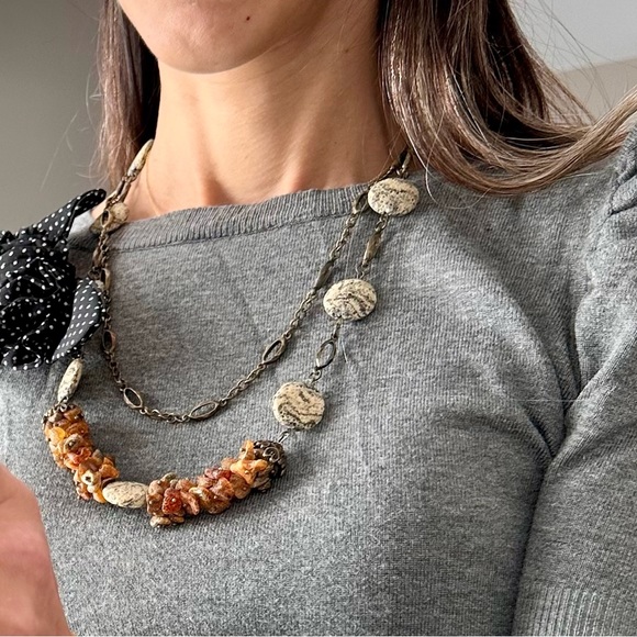 Georguose versatile sweater necklace w. Real Amber Stones - Picture 3 of 9